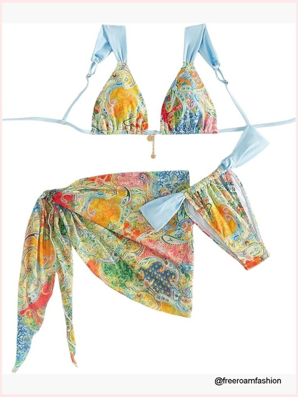 3 Piece Bikini Set with Halter Top, High Waist Hipster Bottom & Cover Up Skirt